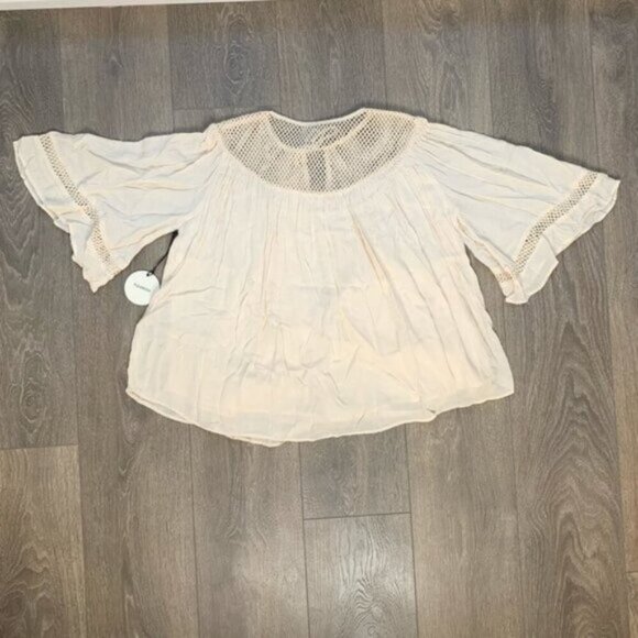 Tularosa Revolve Huxley Top Cream Tassels ties Gauze Crochet Flutter Sleeve XS - Picture 13 of 16